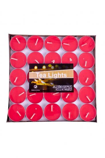 Toptan Dekoratif Küçük Kırmızı Mum Tea Light 50’li Fiyat